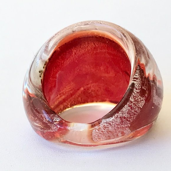 Vintage Murano Art Glass Style Glass Dome Cocktail Ring Size 8 Orange Handmade - Picture 7 of 12